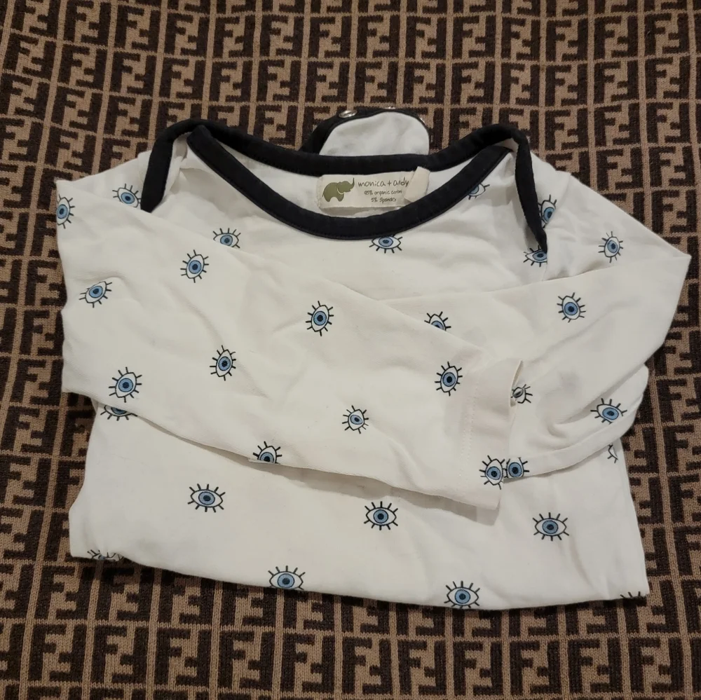 Rare Monica and Andy Evil Eye shirt long sleeve onesie size 12-18m